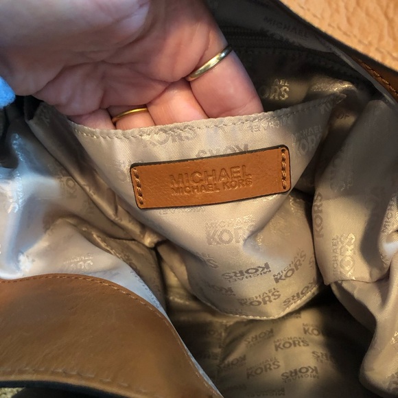 Michael Kors Uptown Aster Gold Studded Tan Leather Shoulder Bag